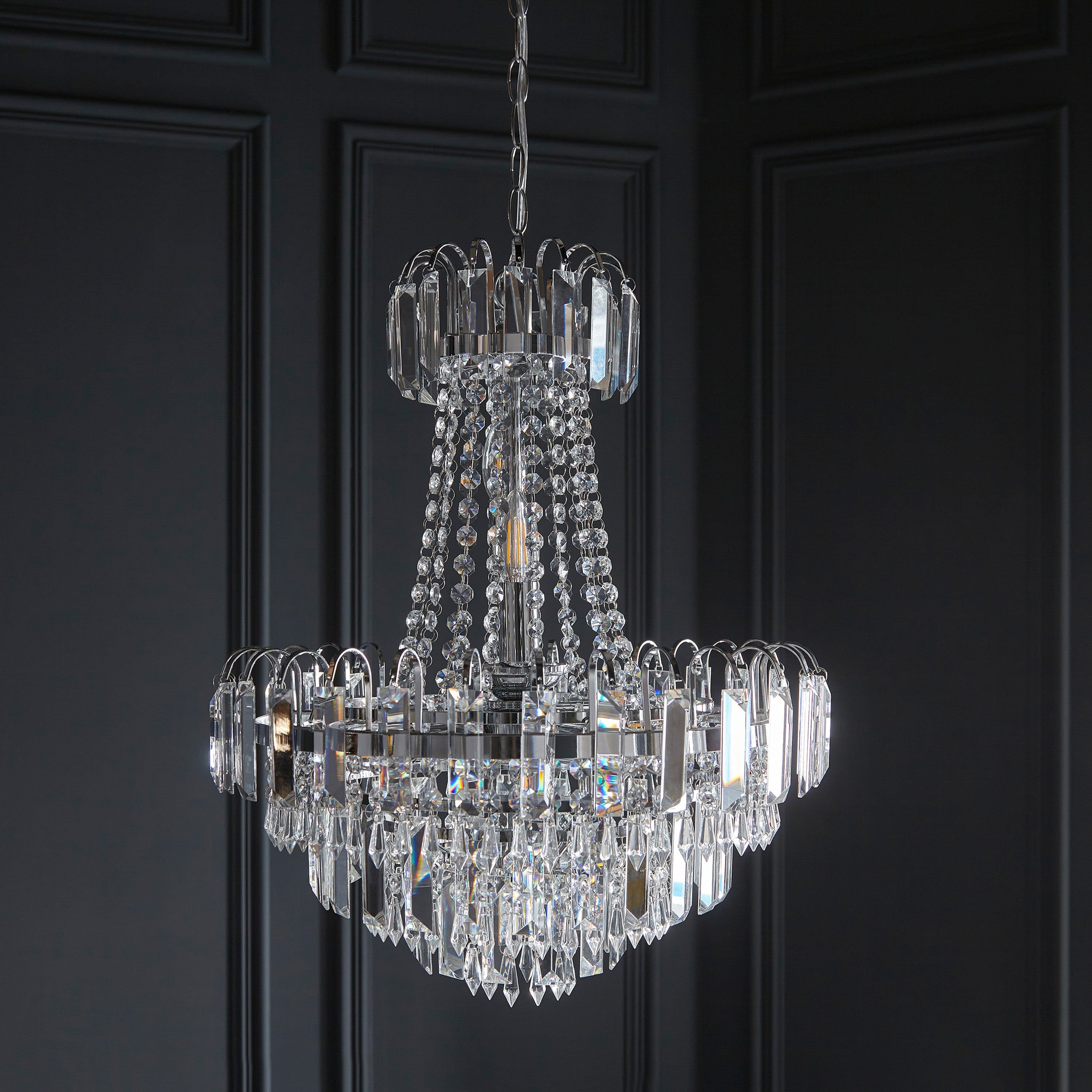 Amor Chrome & Crystal Glass Droplets Chandelier